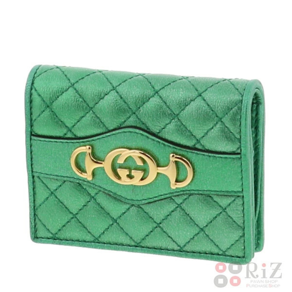 GUCCI Horsebit Laminated Leather Wallet Bi fold coin wallet Green Brown - Picture 2 of 6
